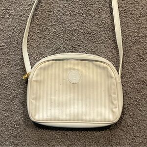 COPY - Vintage Fendi Logo White Canvas Leather Crossbody Purse Tote Bag